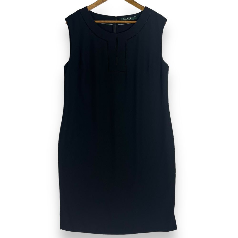 Lauren Ralph Lauren Dress Shift Black Sleeveless Round Keyhole Neck Zip Back 10‎